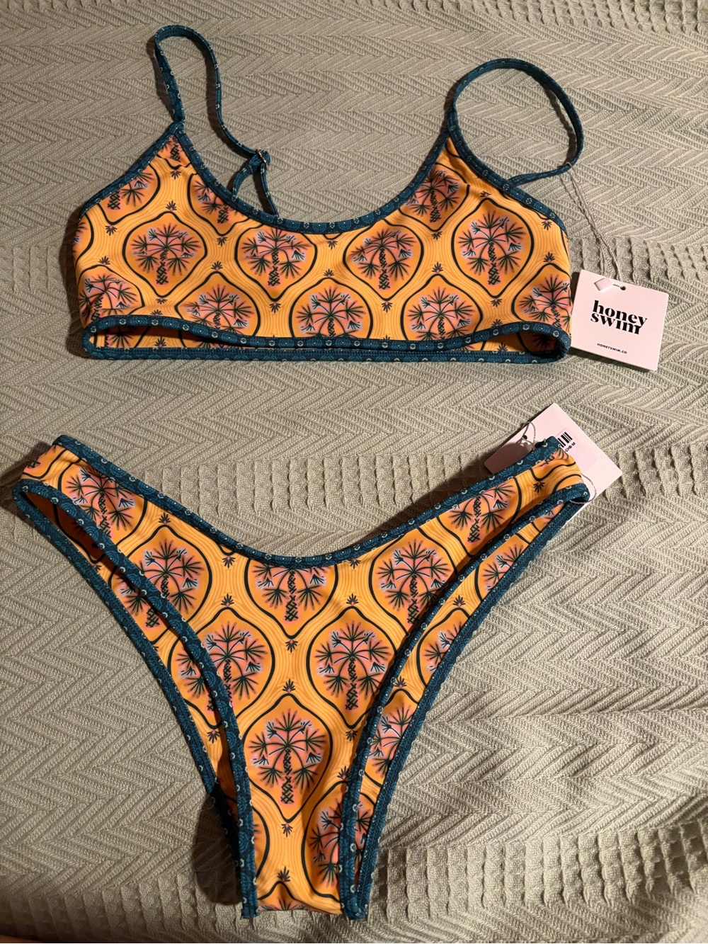 Honey Swim Women's Yellow Palm-Print Bikini Set